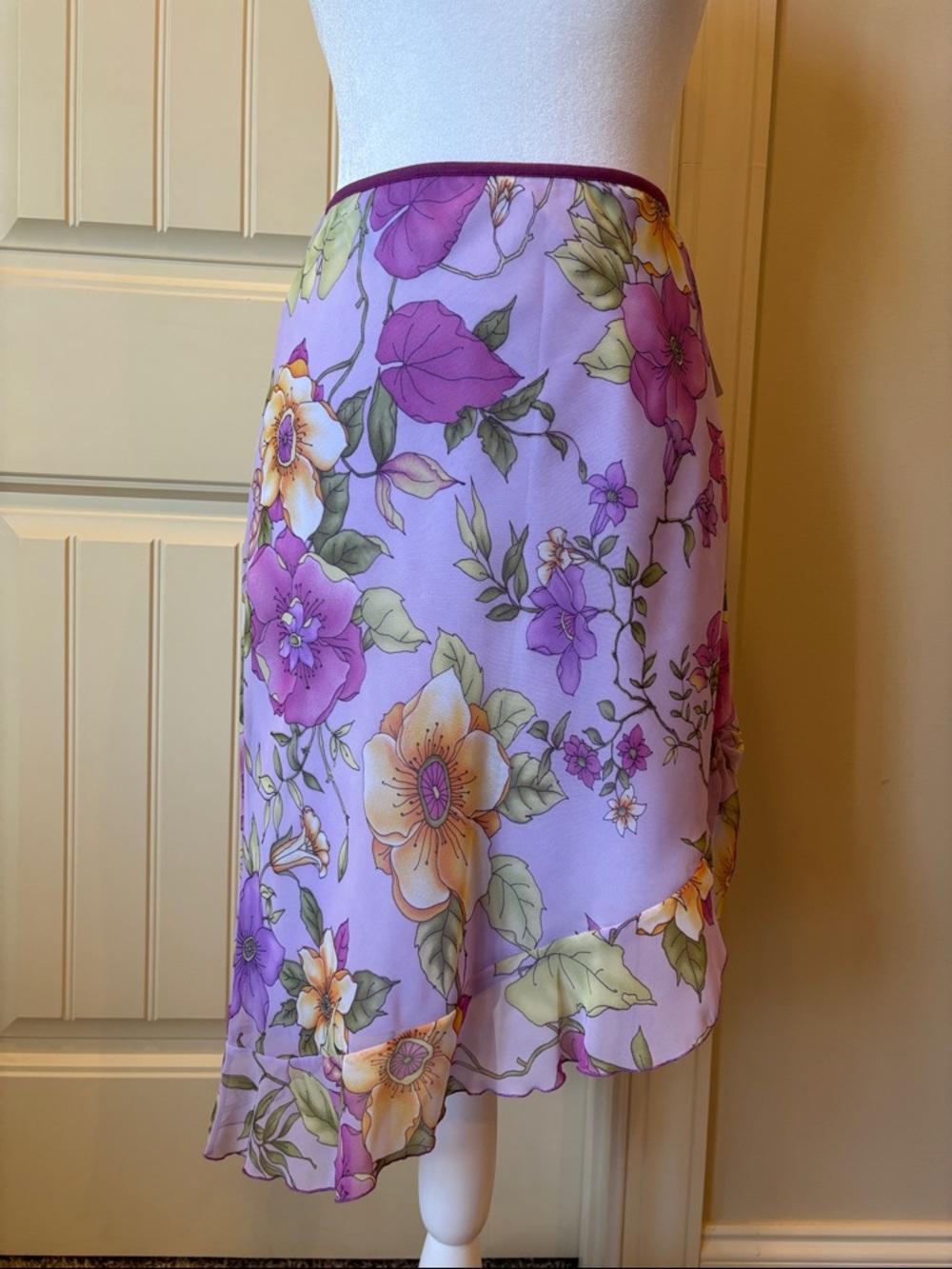 Lilac Floral Asymmetrical Mini/Midi Skirt